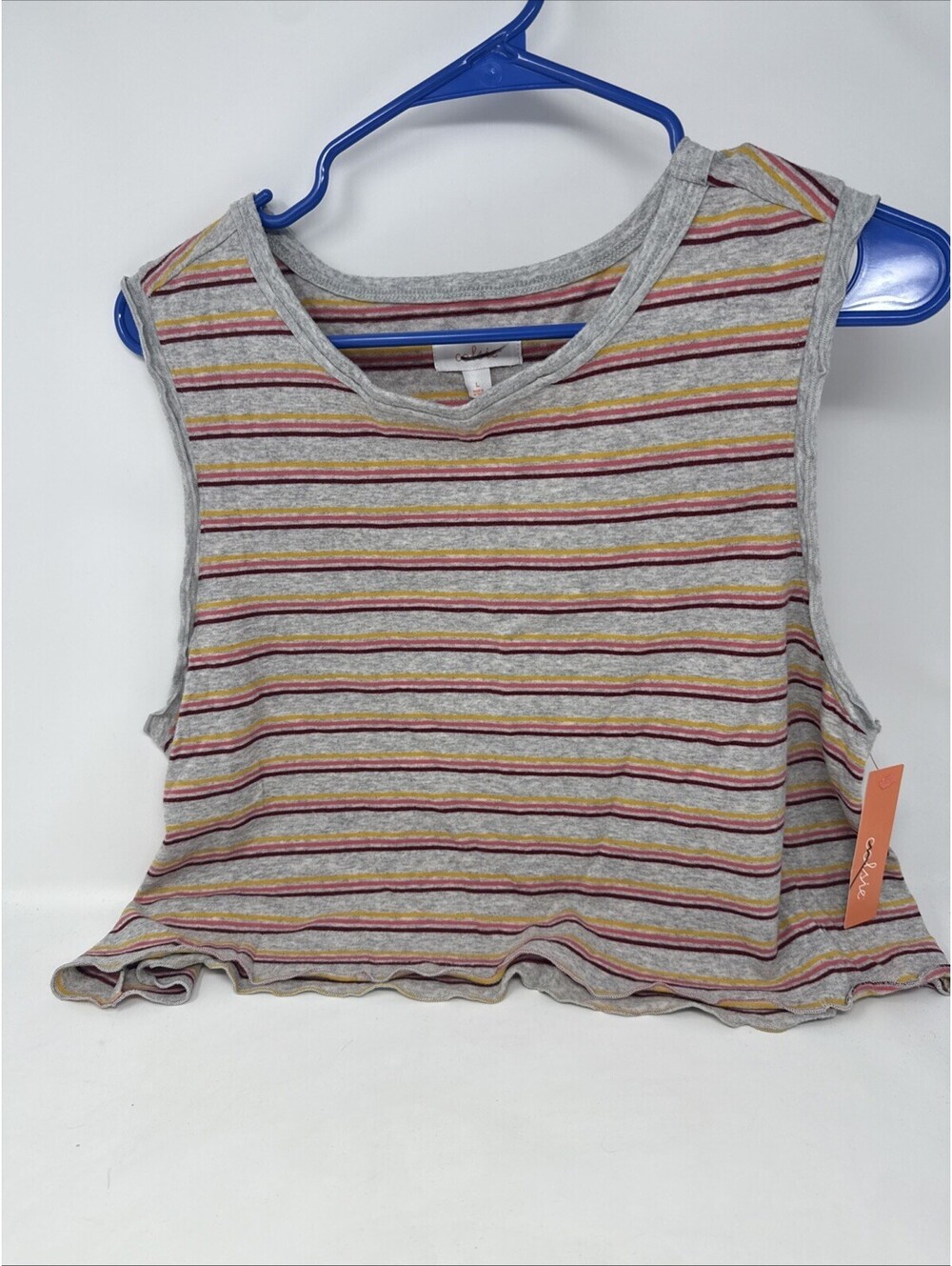NWT Colsie Size L Women Striped Cotton Blend Stretch Racerback Crop Tank Top